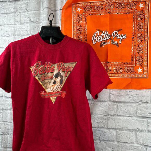 Bettie Page Spiced Rum Orange Bandana and Red T-Shirt Lot Medium 1950s Pinup - Picture 1 of 8